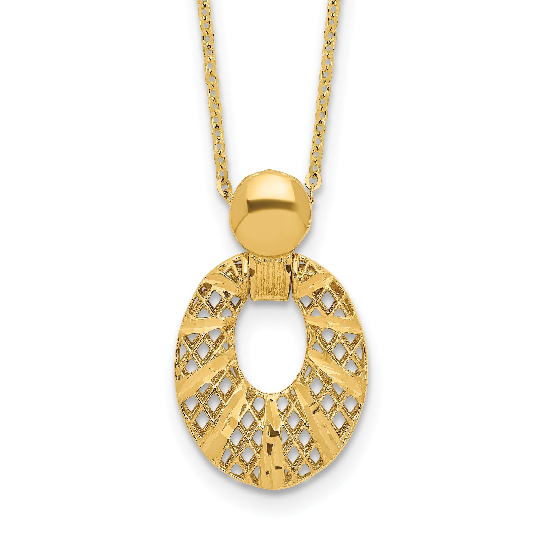 14k Polished Diamond Cut 16in w/2.25in ext. Necklace