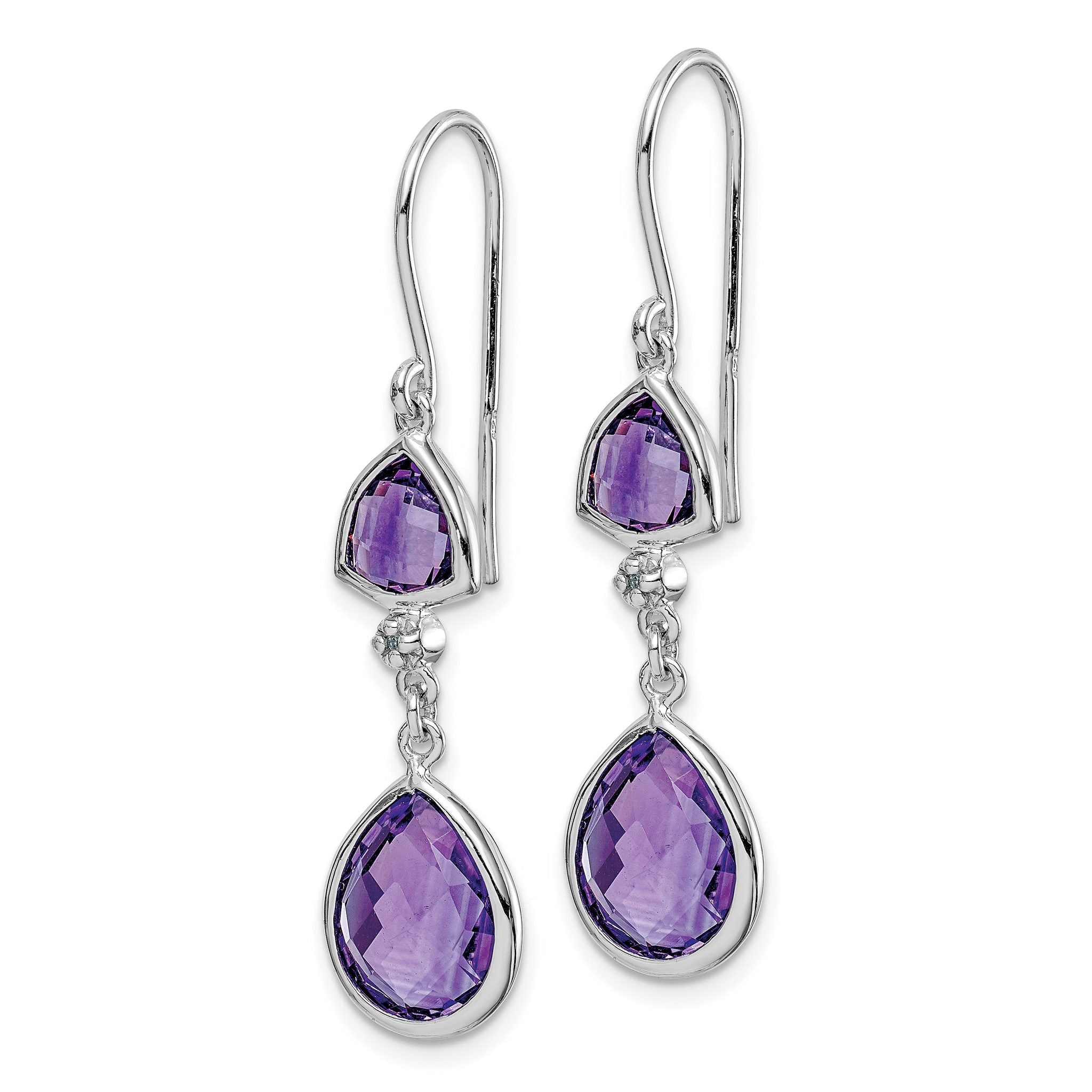 925 Sterling Silver Rhodium Plated Amethyst & Diamond Dangle Earrings  Elegant Birthstone Style Secondary image
