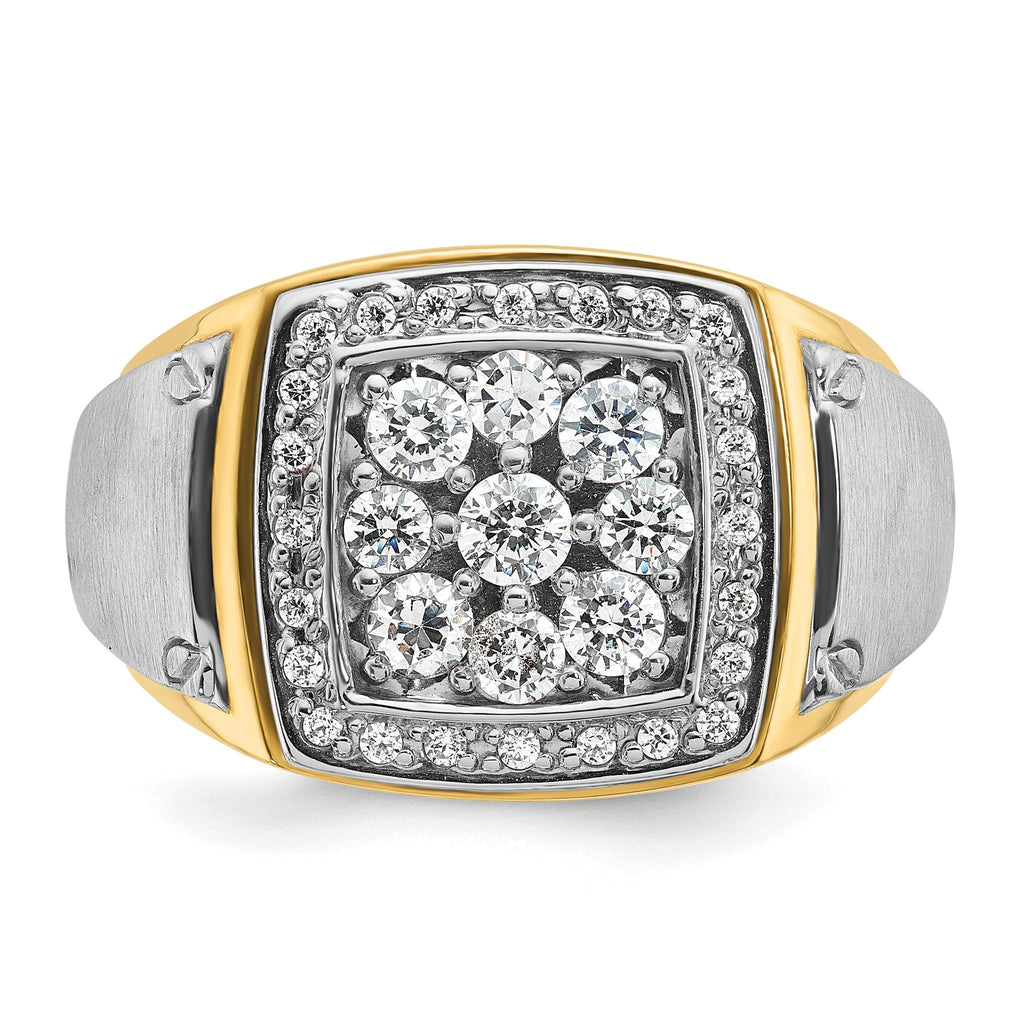 14k Two-tone Mens Polished and Satin Square Cluster Halo Ring Mounting, Mounting Only
