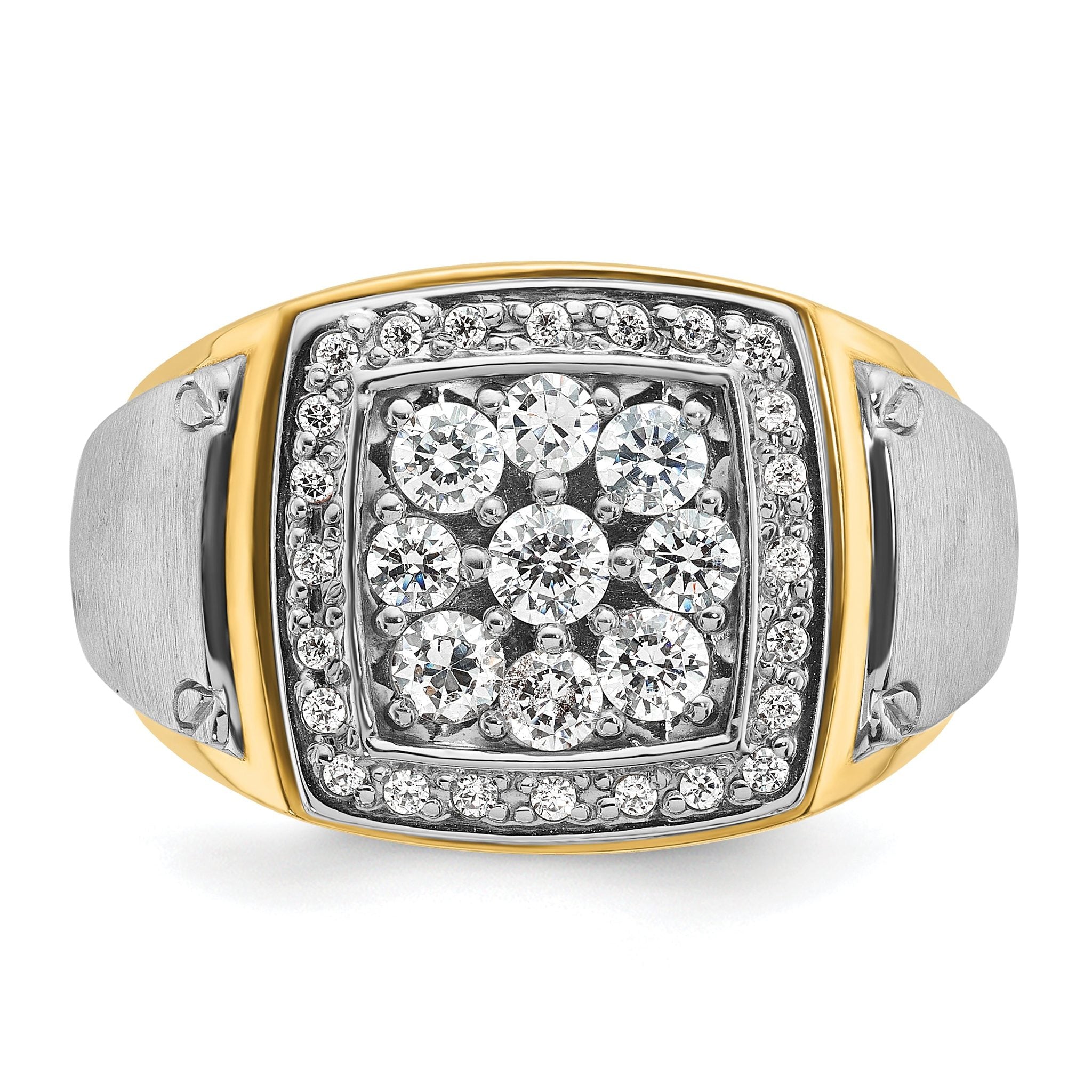 14k Two-tone Mens Polished and Satin Square Cluster Halo Ring Mounting, Mounting Only