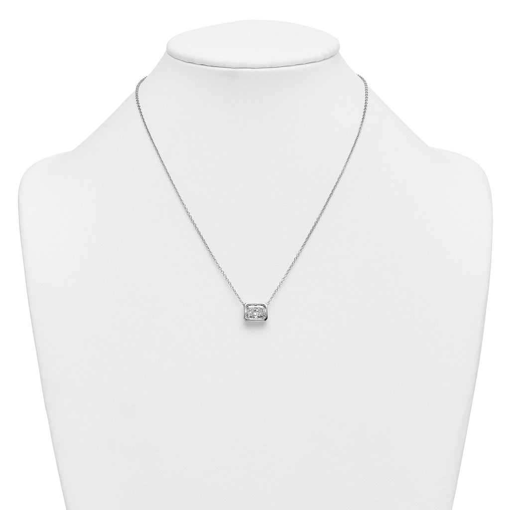14k White Gold 3 carat Certified Lab Grown Diamond VS+ F+ Radiant Complete 18 inch Bezel Set Solitaire Necklace