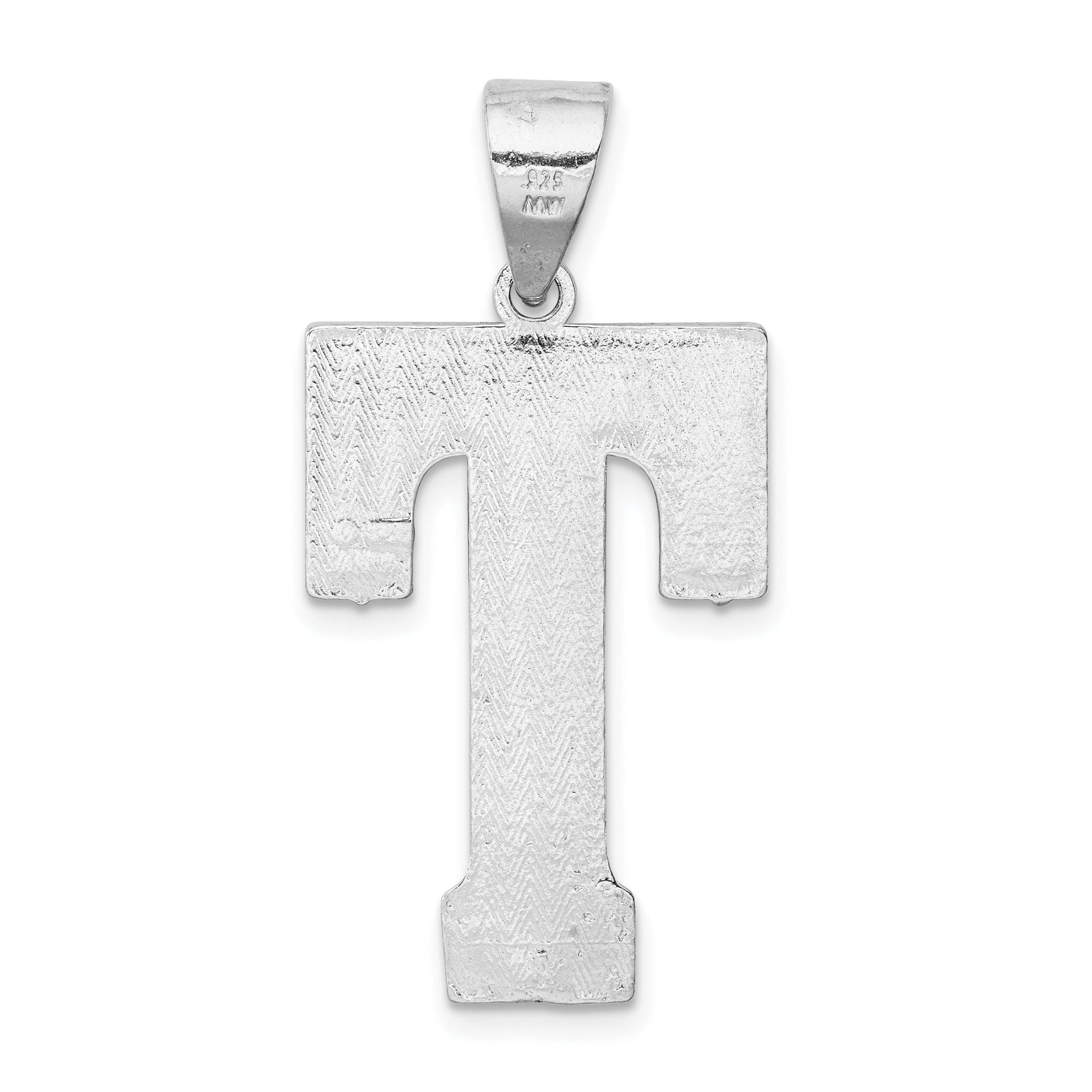 Sterling Silver Rhodium-Plated Initial T Pendant Large Casted