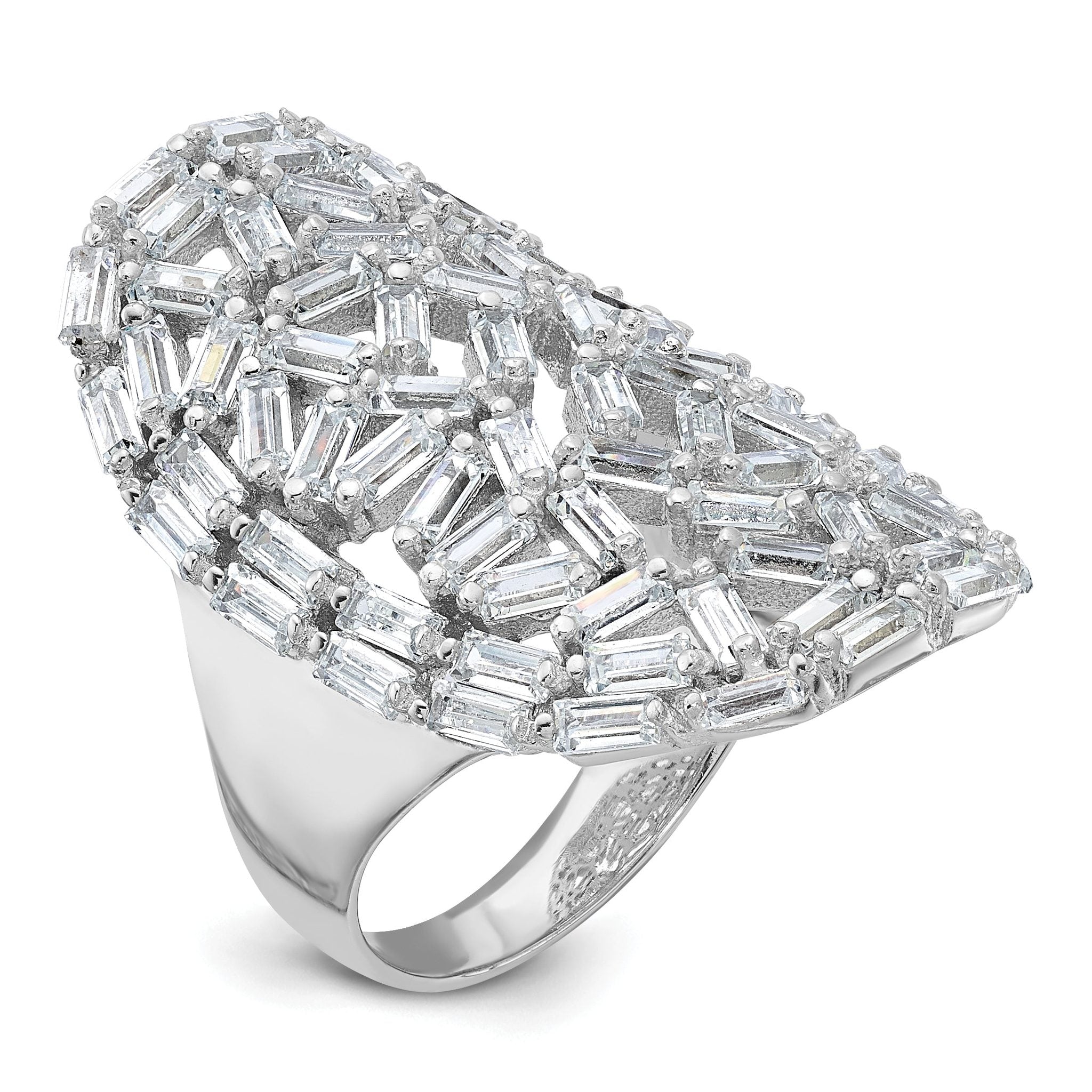 Oval Baguette Crystal Ring in Sterling Silver