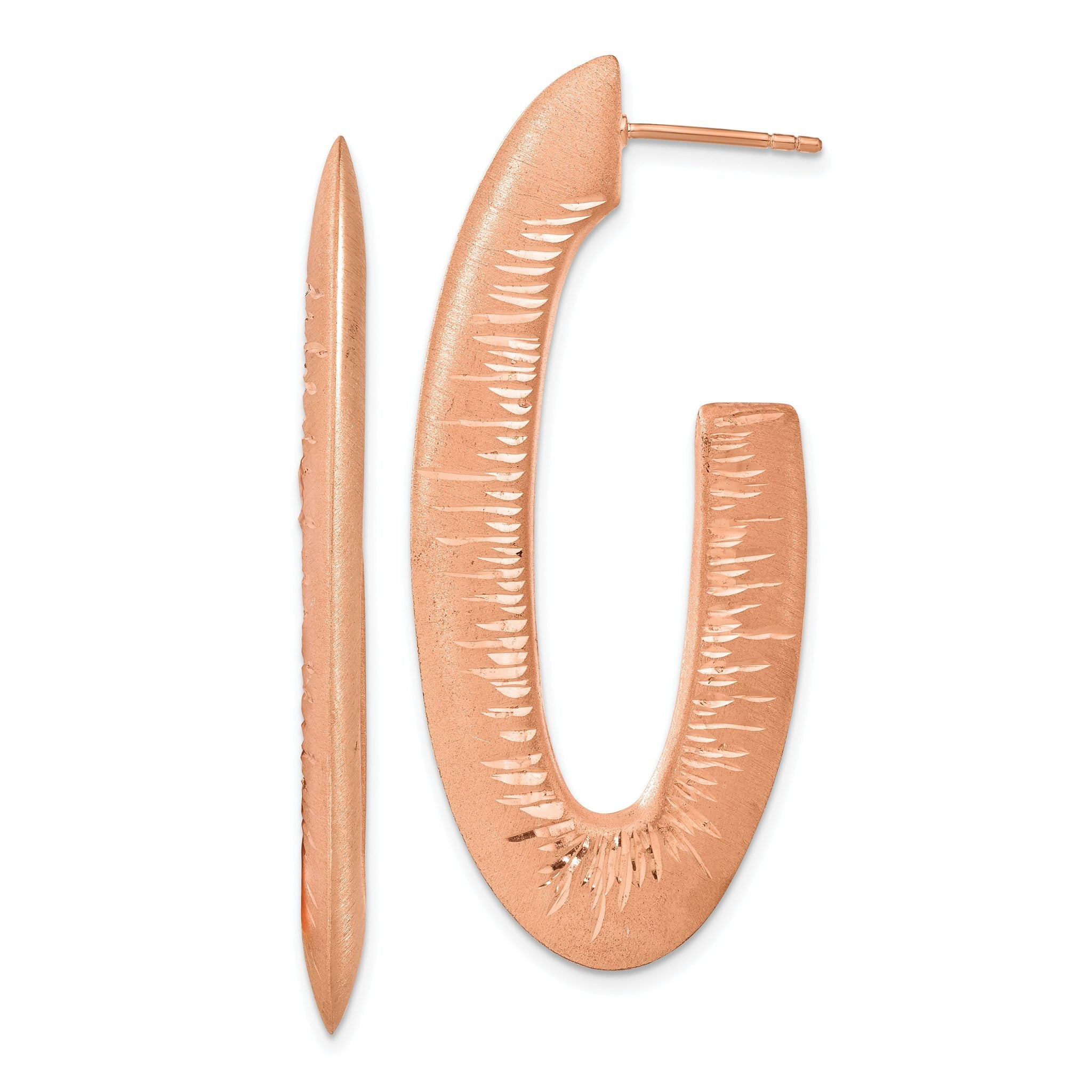 Sophia Jewelers Rose Gold-Plated Sterling Silver J-Hoop Earrings with Diamond-Cut Design
