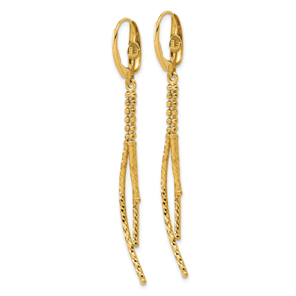 14K Polished and  Dia-cut 3-strand Bar leverback Earrings