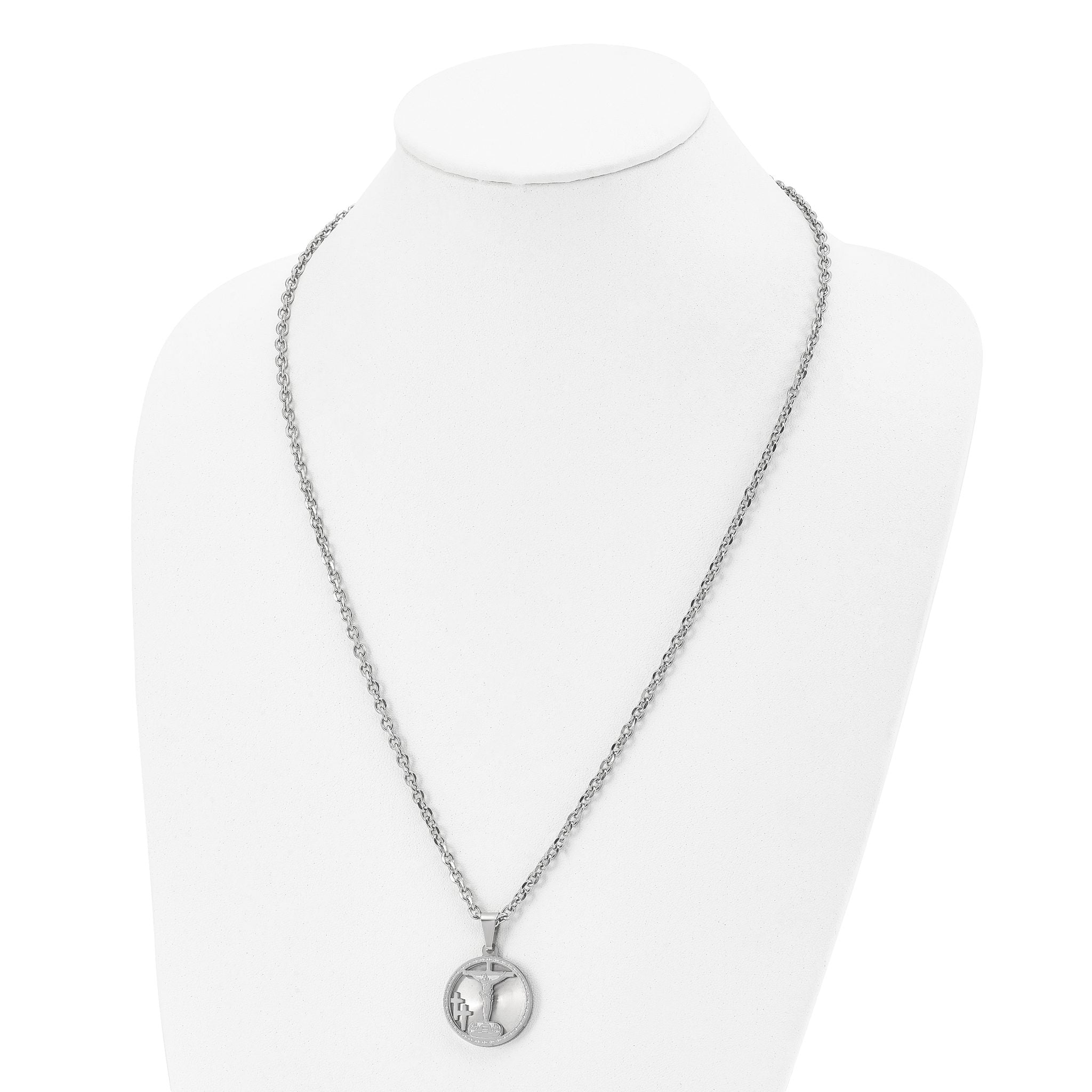 Laser-Cut Crucifix Pendant Necklace in Stainless Steel