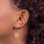 Stainless Steel Rose Gold-Tone Polished Textured Leaf Hoop Earrings for Women