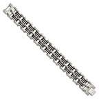 Stainless Steel Brushed and Polished with Black Rubber Inlay Link Bracelet for Men