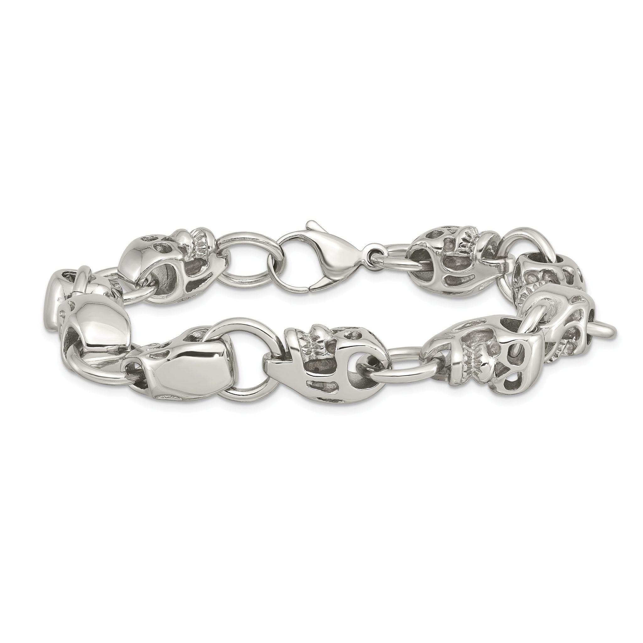Stainless Steel Polished Skull Link Bracelet for Men