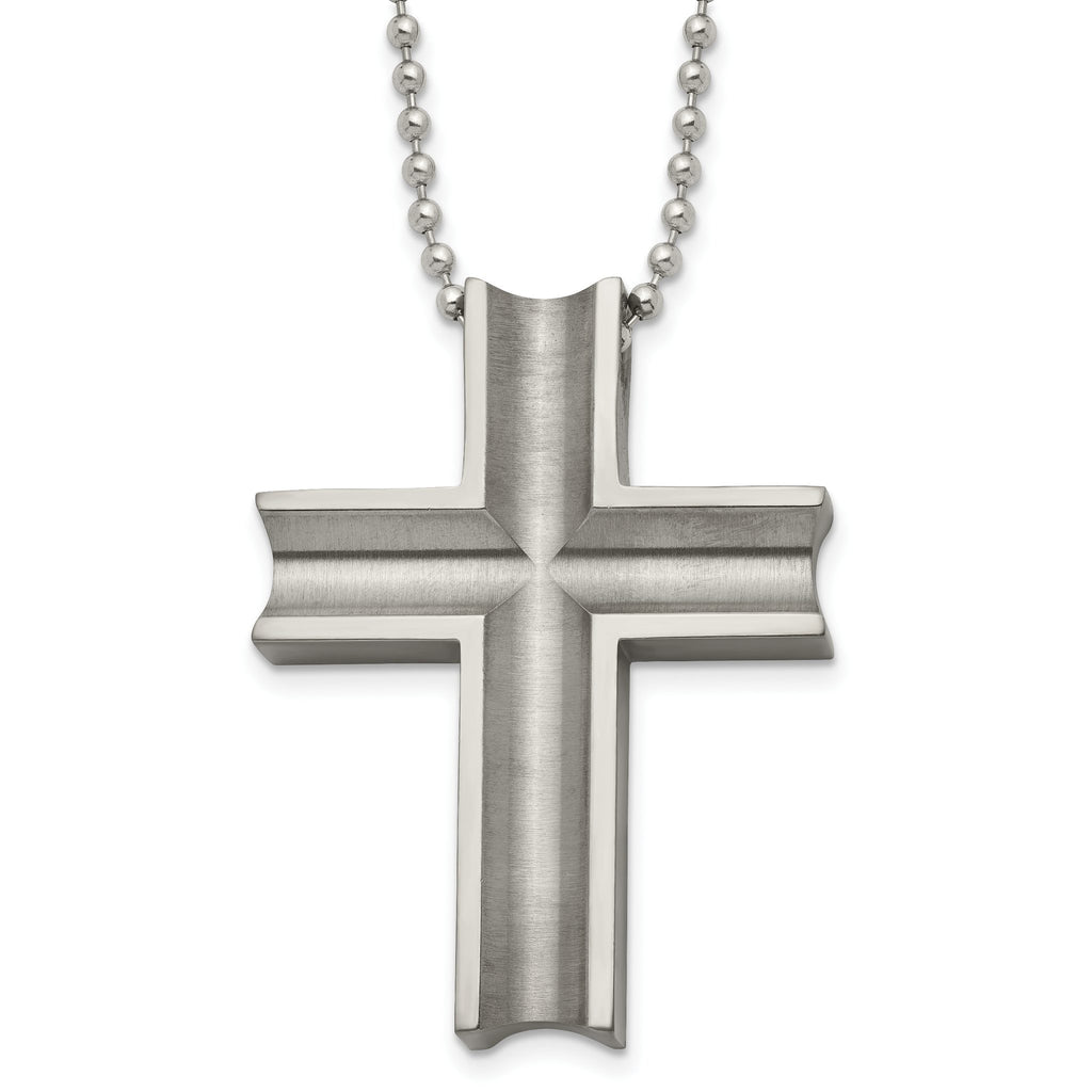 Titanium Polished Men's Necklace with Cross Pendant 24 Inch
