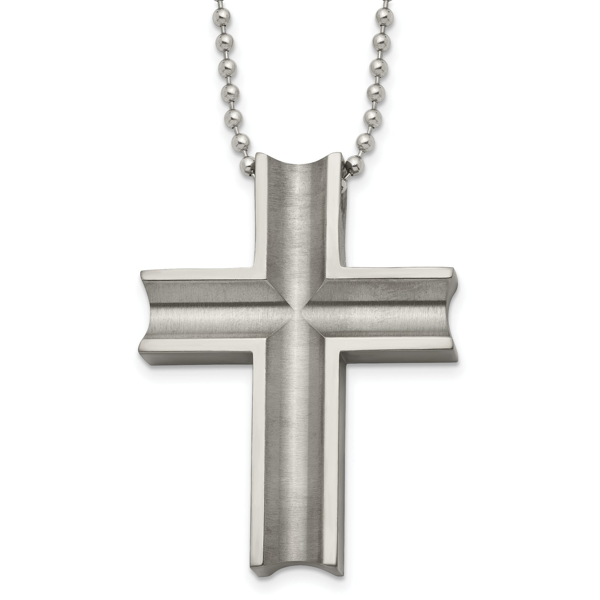 Titanium Polished Men's Necklace with Cross Pendant 24 Inch