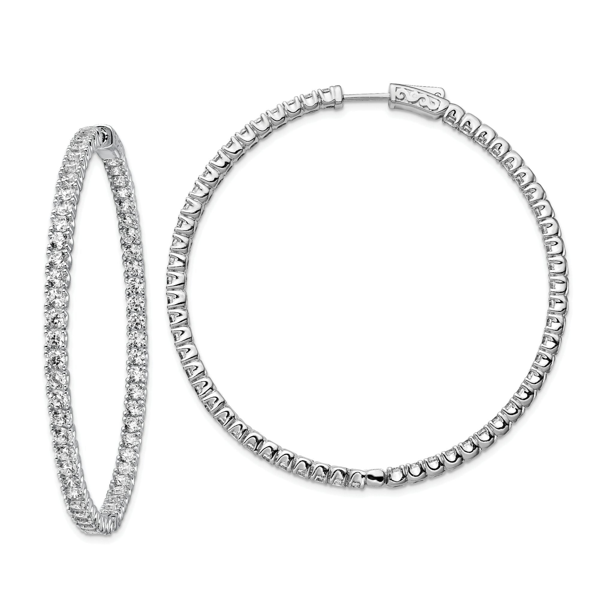 Sterling Shimmer Sterling Silver Rhodium-plated 114 Stone 2.5mm CZ In and Out Round Hinged Hoop Earrings Main image
