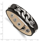 Stainless Steel Black Leather with Antiqued Chain Bracelet for Men