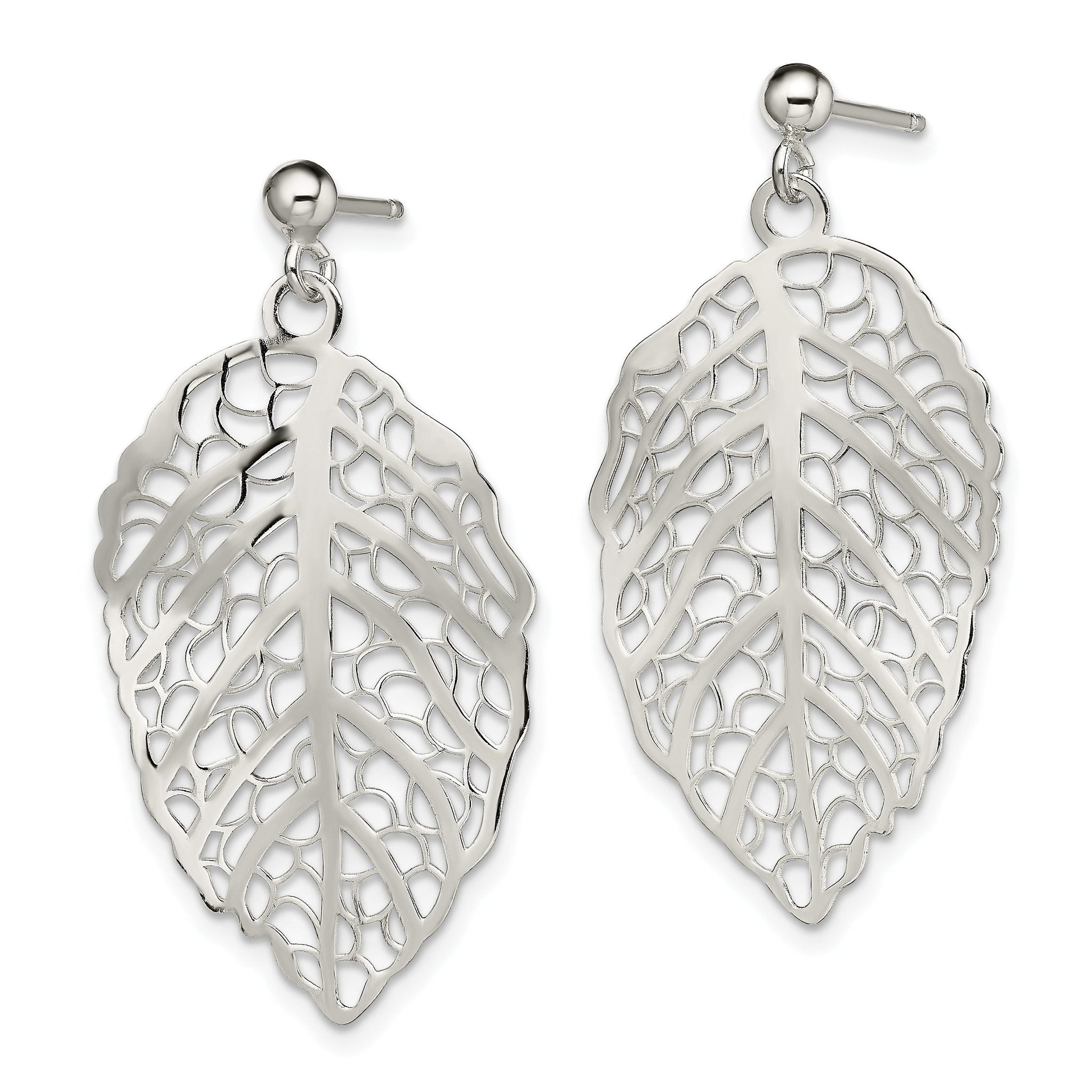 Sterling Silver Polished Leaf Post Dangle Earrings Secondary image