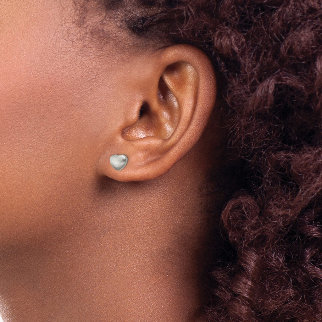 Titanium Brushed Heart Button Earrings