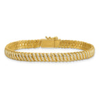 Sterling Silver Gold-Tone Polished Fancy CZ S-Link 7 Inch Bracelet