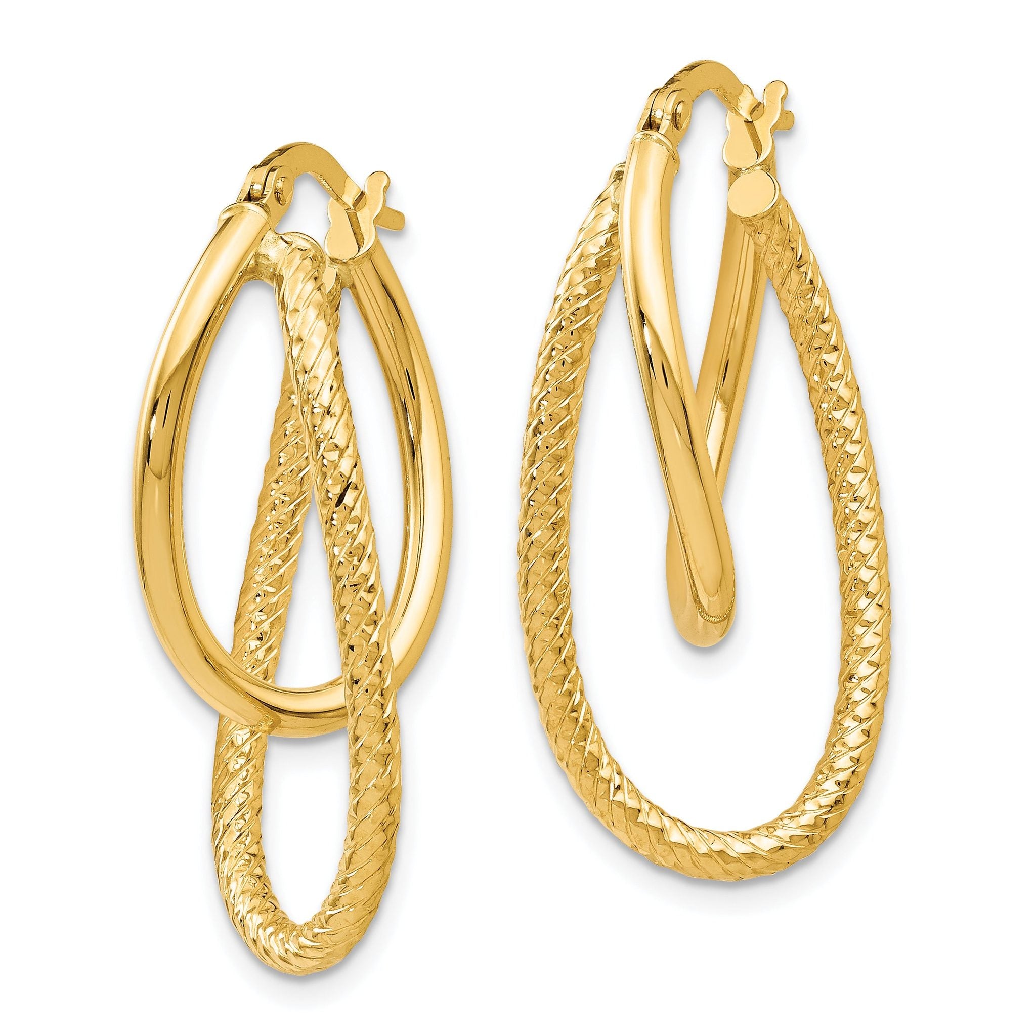 14K Polished and Textured Hinged Hoop Earrings Secondary image
