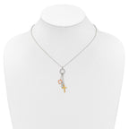 Sterling Silver Infinity and Gold-tone Cross and Rose-tone Heart BLESSED Circle 16 inch Necklace