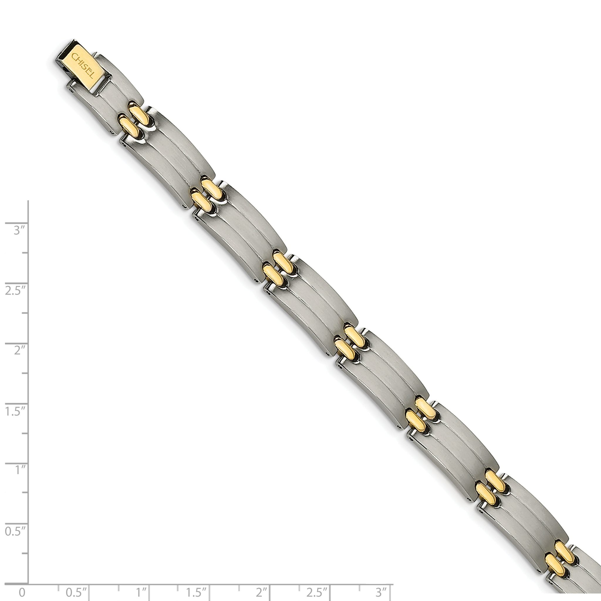 Stainless Steel Brushed and Polished Yellow IP-plated Link Bracelet for Men