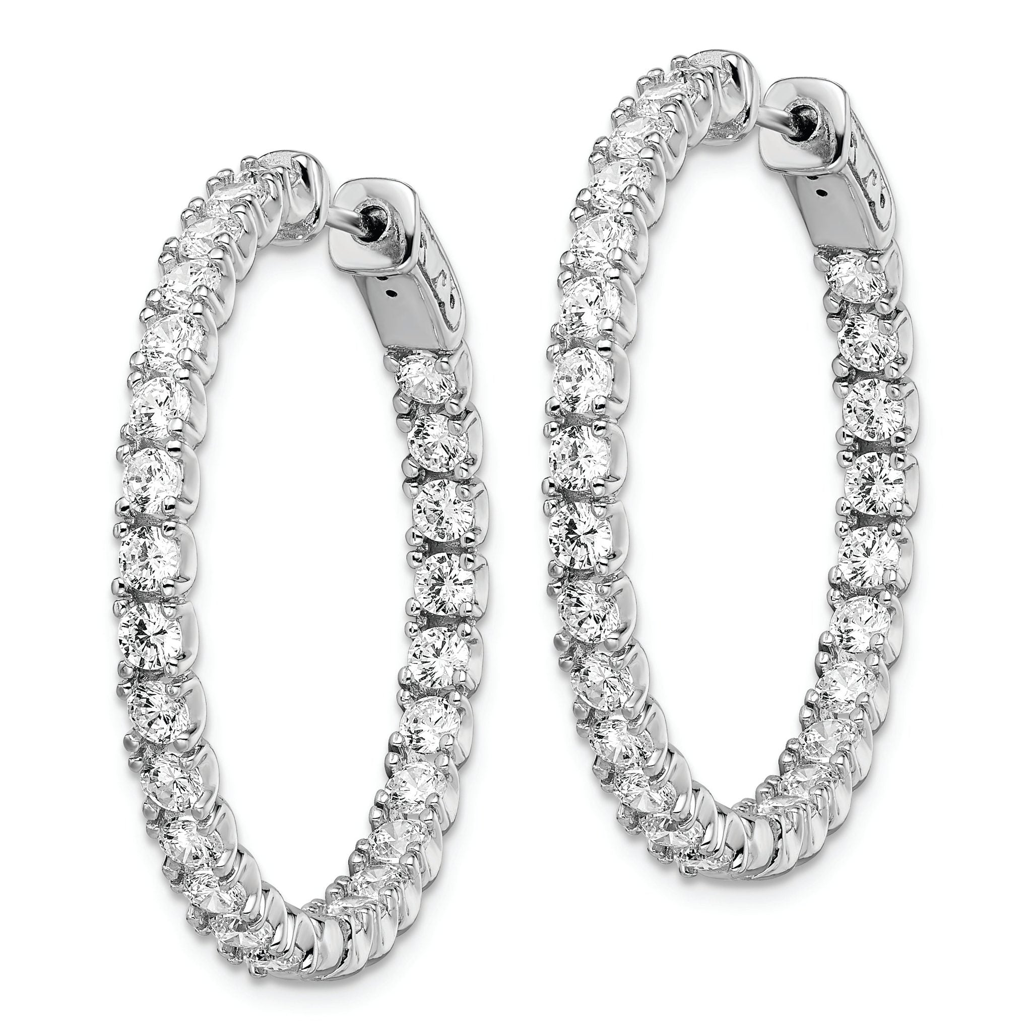 Sterling Shimmer Sterling Silver Rhodium-plated 52 Stone 3.0mm CZ In and Out Round Hinged Hoop Earrings Secondary image