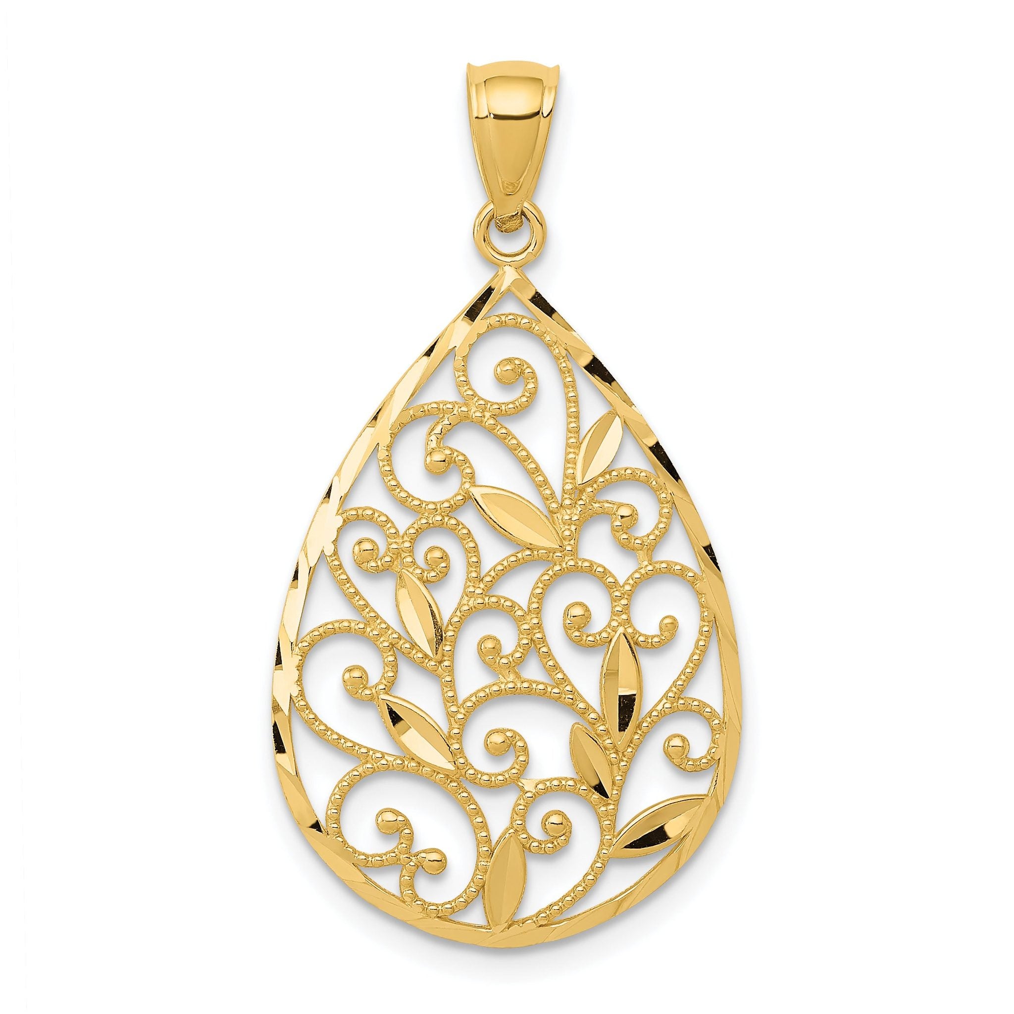 14K Gold Filigree Teardrop Pendant with Polished Textured Finish Main image