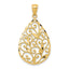 14K Gold Filigree Teardrop Pendant with Polished Textured Finish