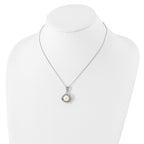 Sterling Silver Rhodium-plated 10-12mm White Button Freshwater Cultured Pearl and CZ 17 inch Necklace and Post Earrings Set