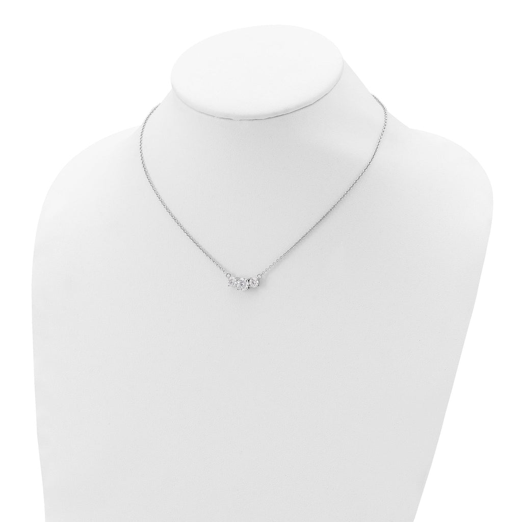 Sterling Silver Rhodium-plated CZ 3-Stone With 1in ext. Necklace
