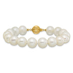 14k Polished 10-11mm Near-Round White Freshwater Cultured Pearl 7.5 inch Bracelet