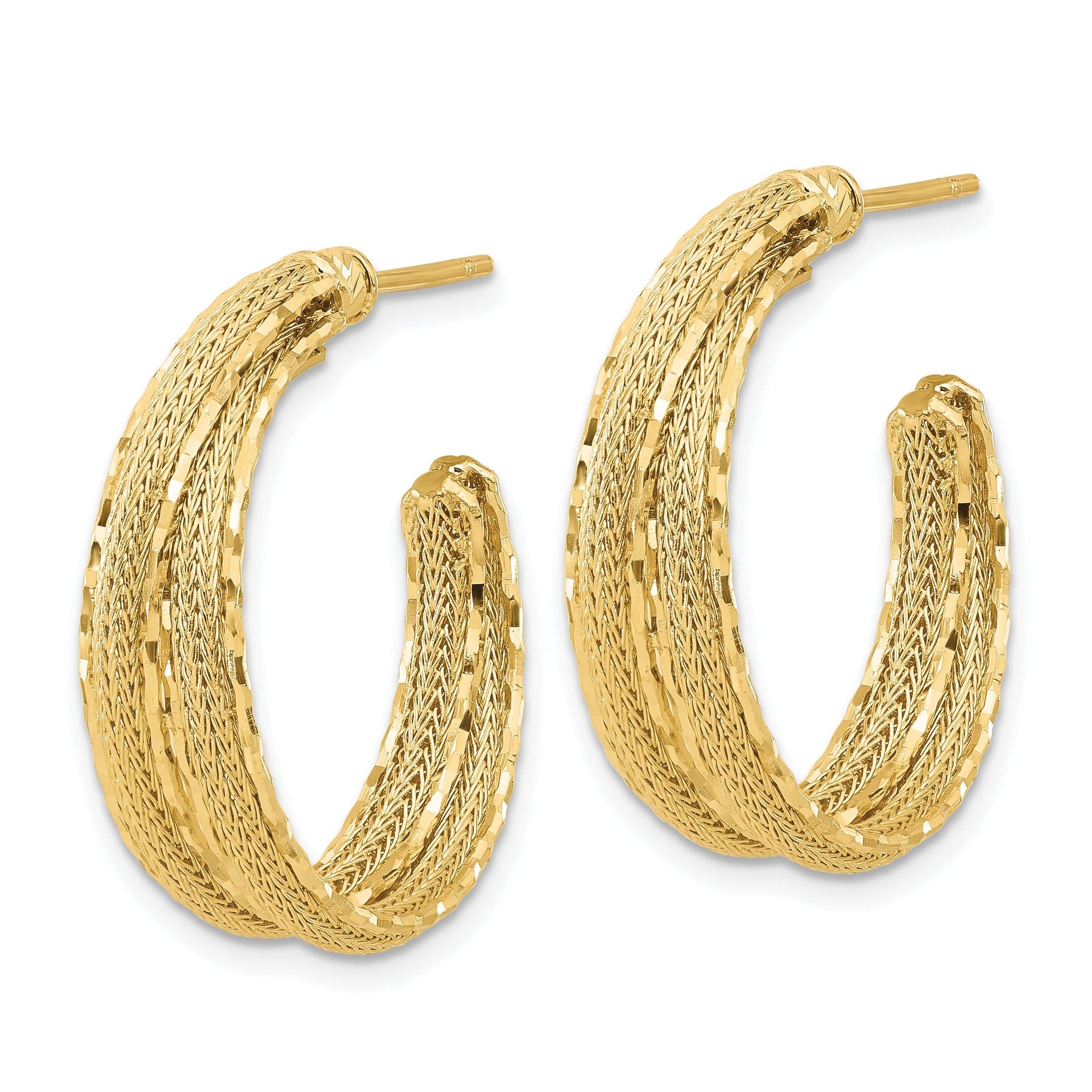 14K Diamond-cut and Textured Post Hoop Earrings Secondary image
