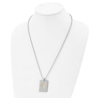 Stainless Steel w/18k Polished Laser Etched w/.01ct Dia Cross Necklace