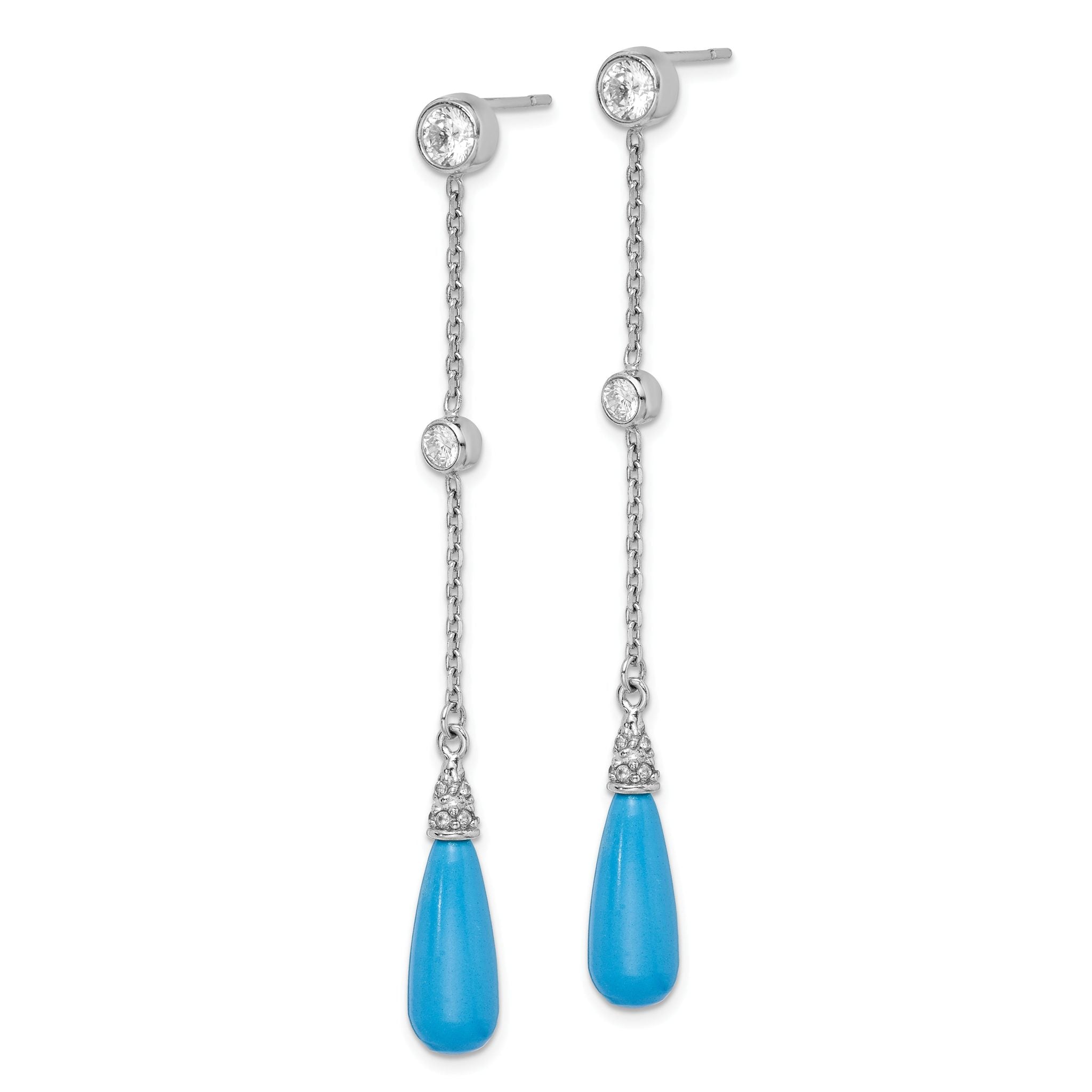Sterling Silver Rhodium-plated Turquoise and CZ Post Dangle Earrings Secondary image