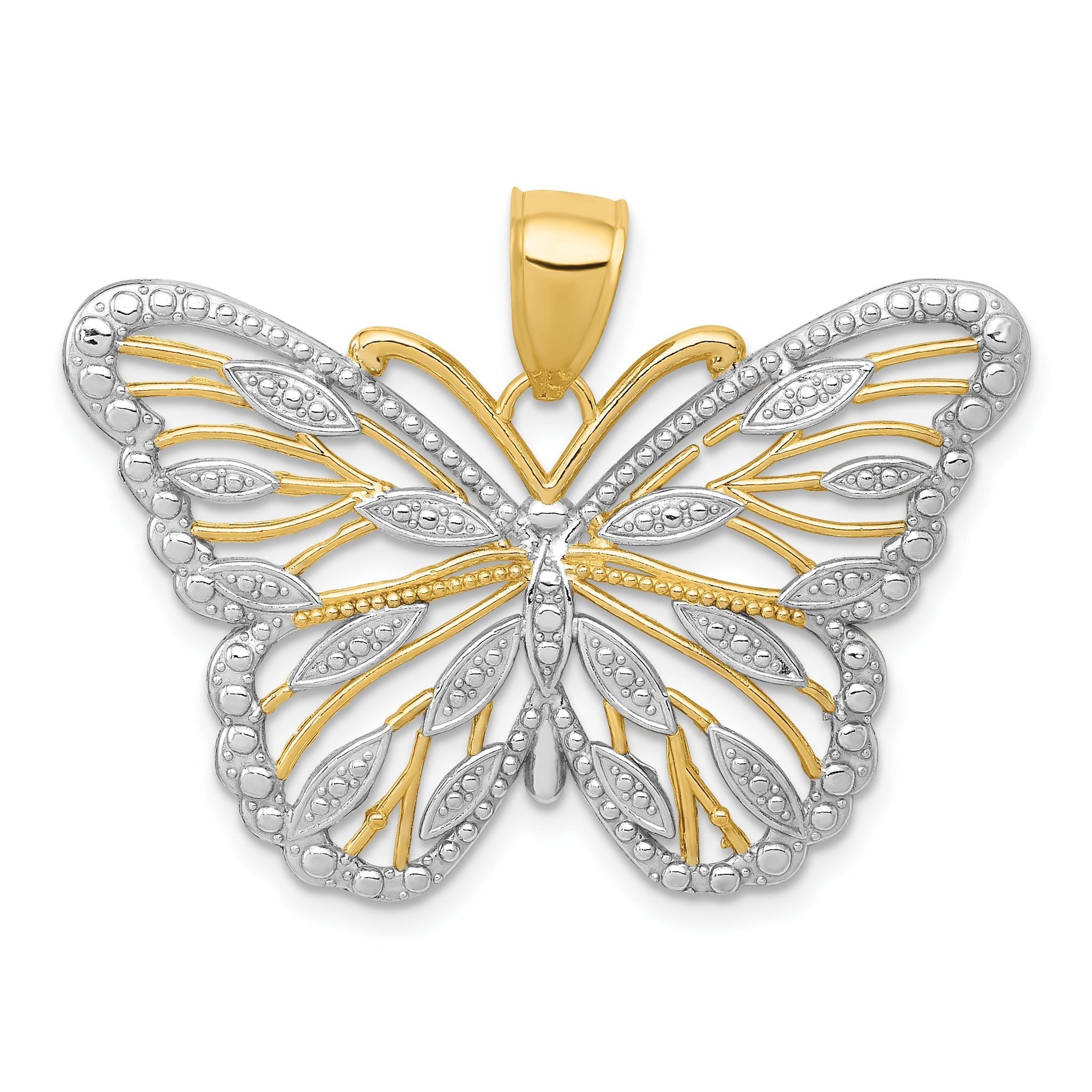 14K Gold and Rhodium Butterfly Pendant with Polished Finish Main image