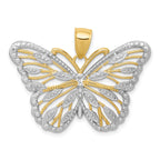 14K Gold and Rhodium Butterfly Pendant with Polished Finish