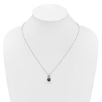 Shey Couture Sterling Silver Rhodium-plated with 14k Accent Checker Cushion London Blue Topaz .04ct. Diamond 18 inch w/2 inch Extension Necklace
