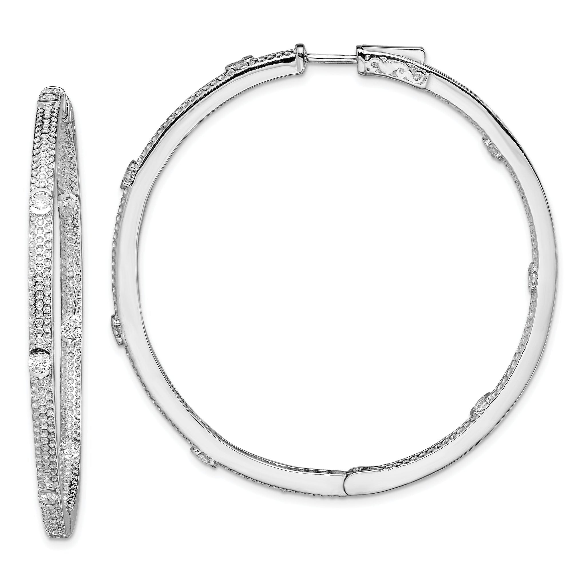 Sterling Silver Rhod-plated CZ In/Out Round Hinged Hoop Earrings Main image