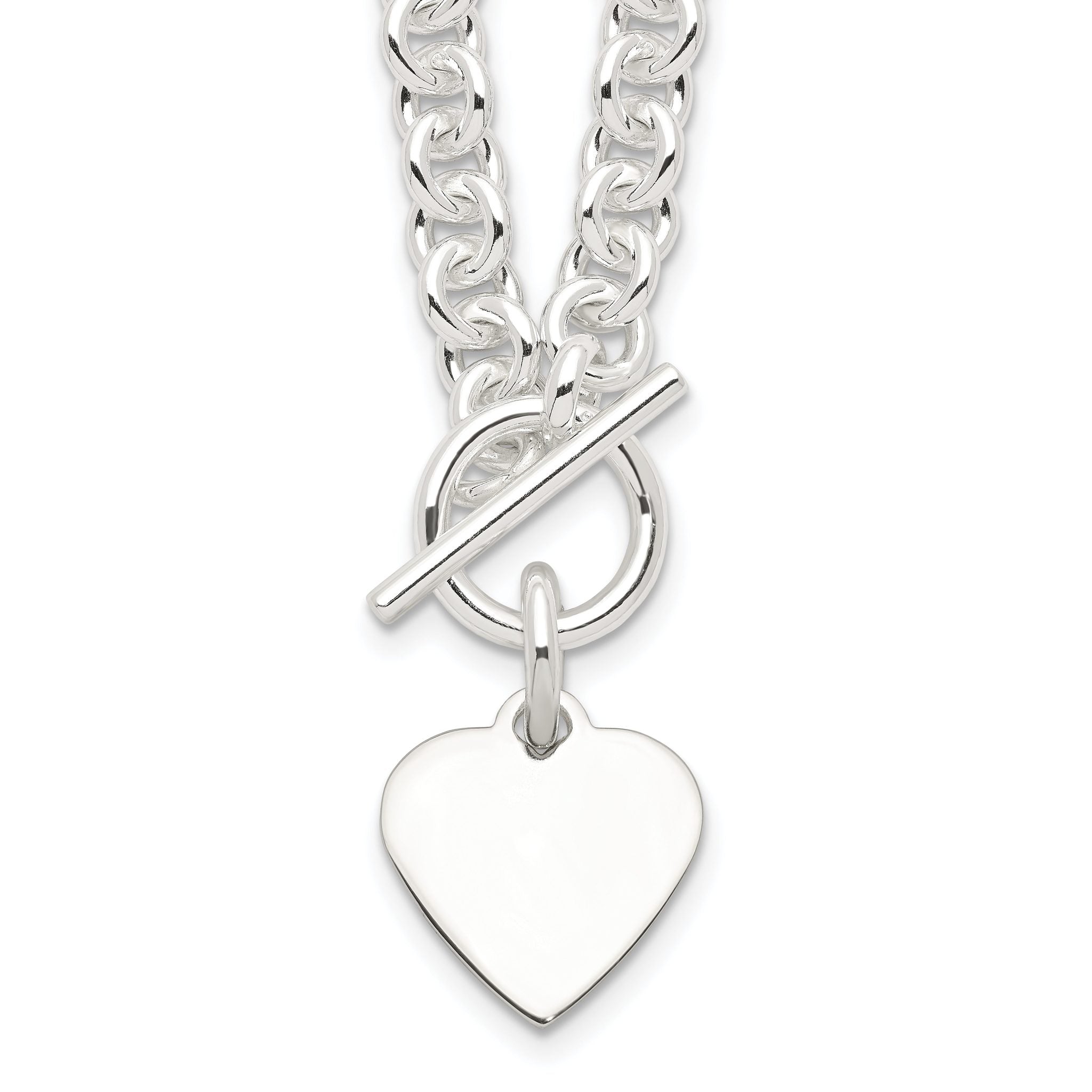 Sterling Silver Engraveable Heart Disc on Fancy Link Toggle 18in Necklace Main image