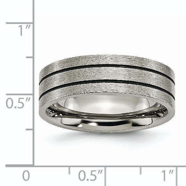 Chisel Titanium Brushed Black Enamel Grooved 7mm Flat Band