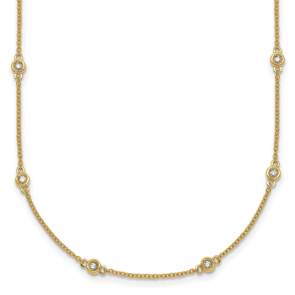 14k Complete 1/4 carat Bezel-set Diamond and Cable Chain 16-Station 16 inch Necklace