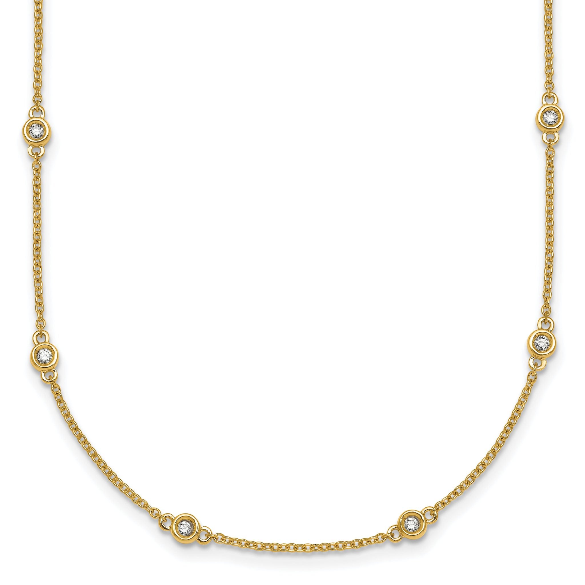 14k Complete 1/4 carat Bezel-set Diamond and Cable Chain 16-Station 16 inch Necklace