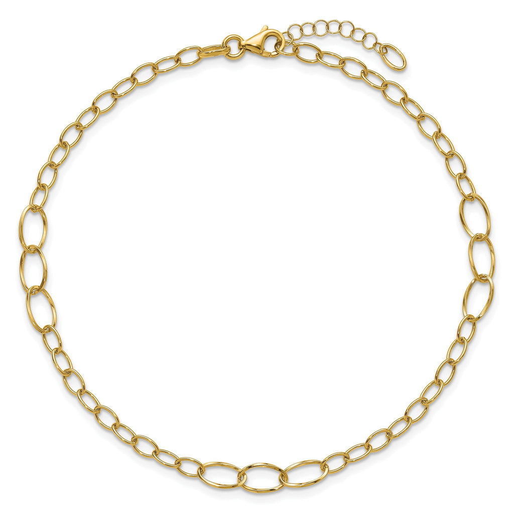 14K Oval Link 9 inch Plus 1 inch Extender - Total 10 inch Anklet