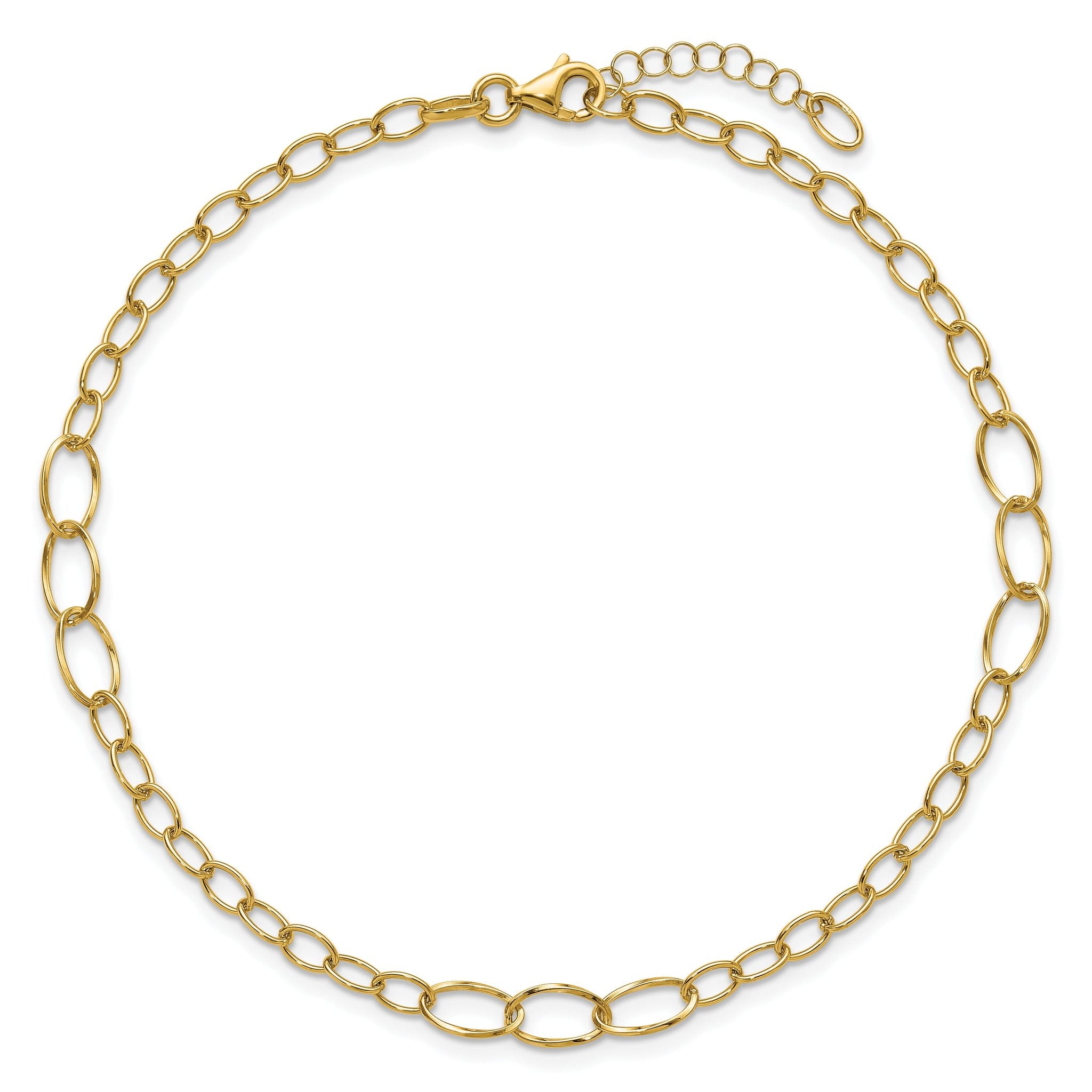14K Oval Link 9 inch Plus 1 inch Extender - Total 10 inch Anklet