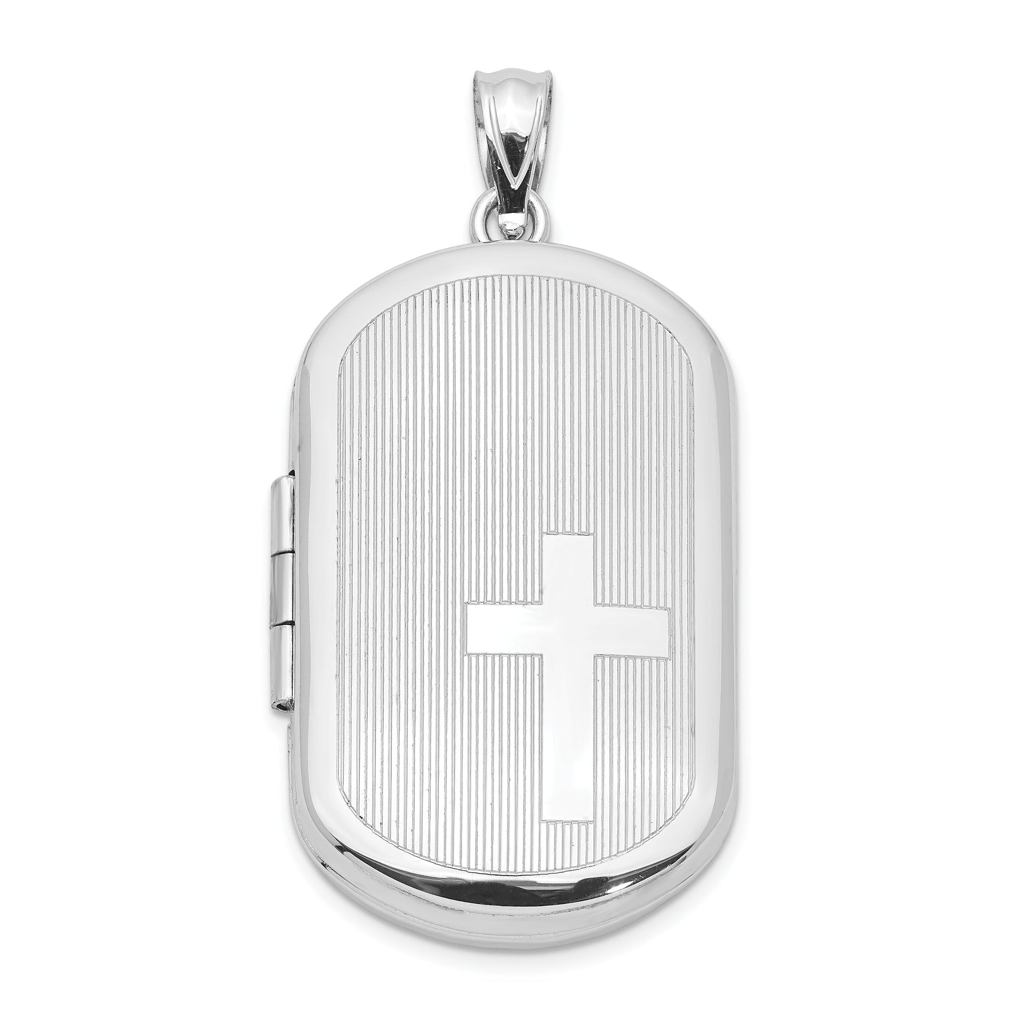 Sterling Silver Rhodium-plated Cross Rectangular Locket Main image