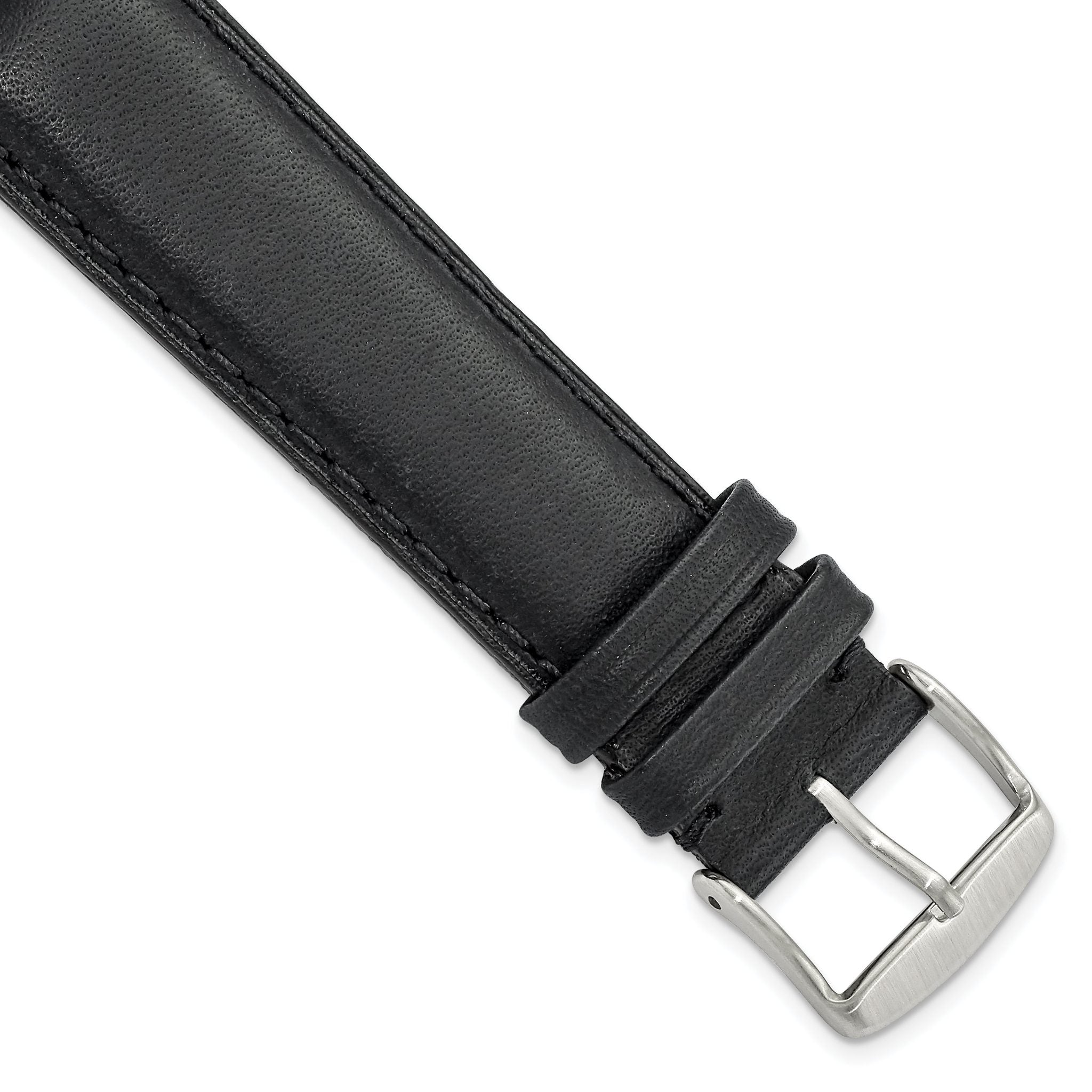 Full Oil Leather Watch Band in Black with Steel Buckle, 24mm