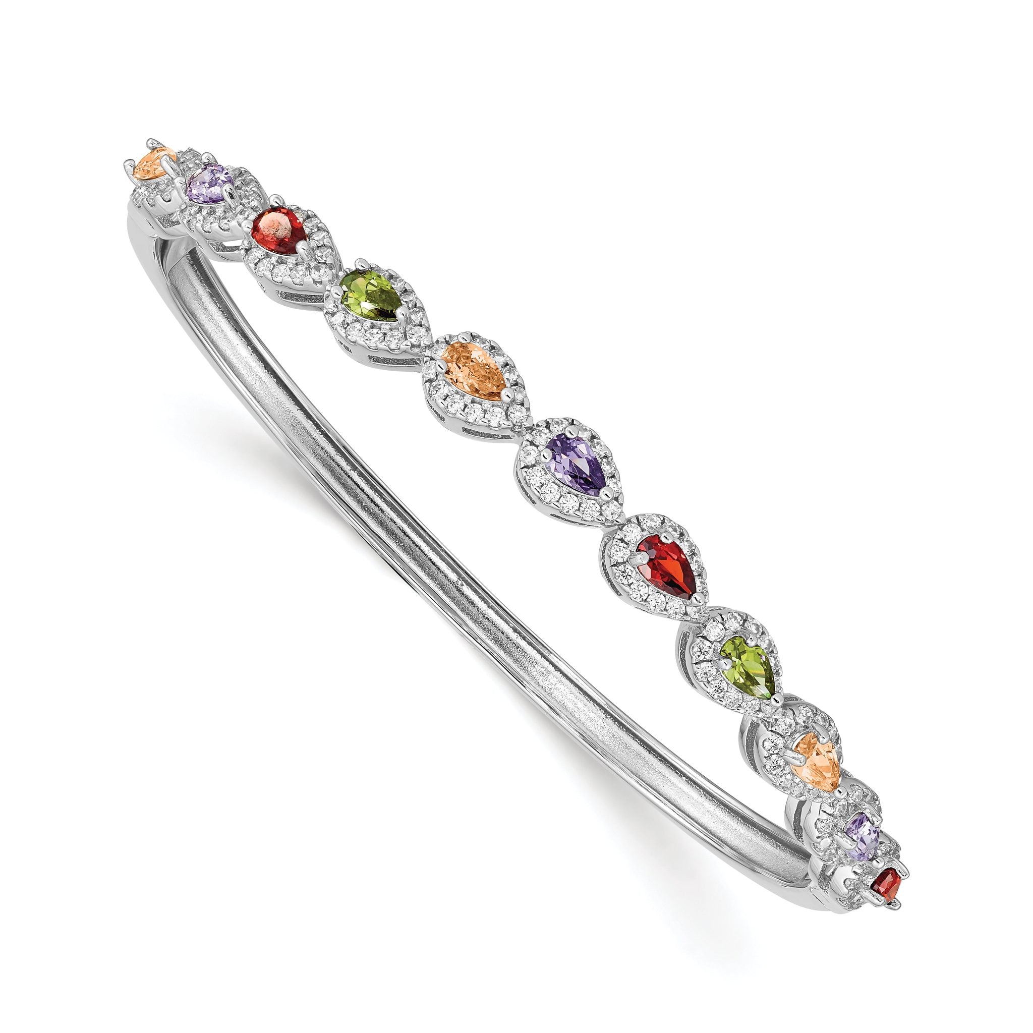 Sterling Silver Rhodium-plated Multi-Color CZ Hinged Bangle Main image