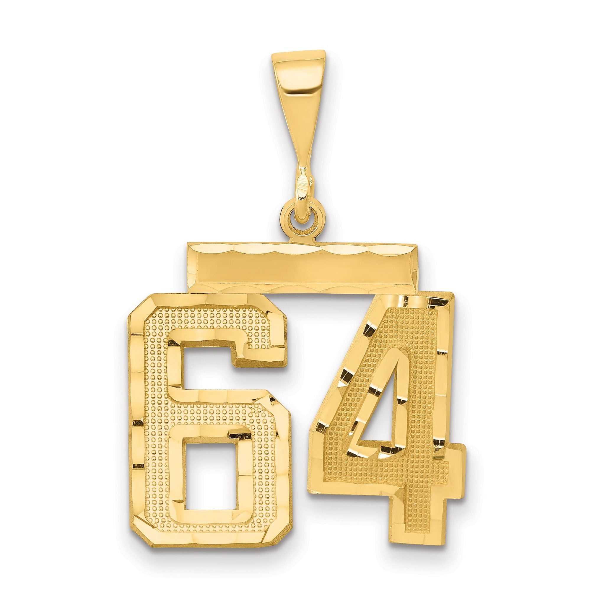 14K Gold Diamond-Cut Number 64 Charm with Polished Finish