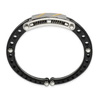 Stainless Steel Polished with Black Pvc and 14k Gold Inlay Hinged Bangle Bracelet for Men
