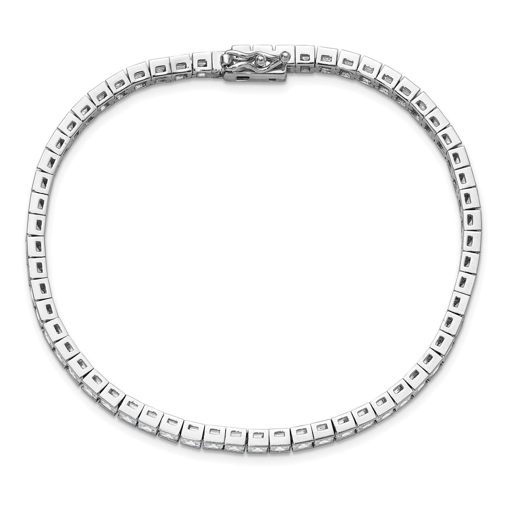Sterling Shimmer Sterling Silver Rhodium-plated Square 3mm x 3mm CZ 61 Stone 8 inch Bracelet