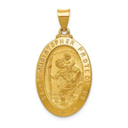 14K Polished and Satin St Christopher Medal Hollow Pendant