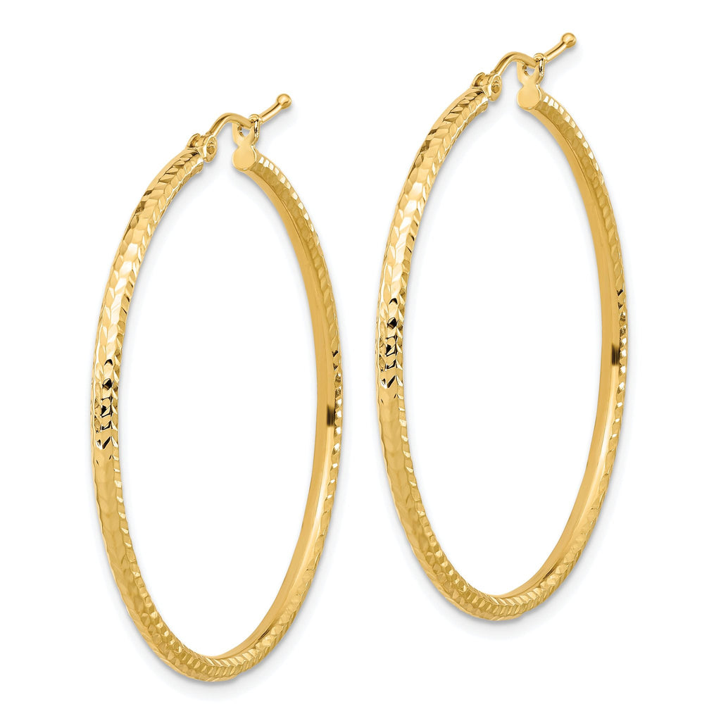10K Gold Diamond-Cut Hoop Earrings with Polished Finish  2mm Round